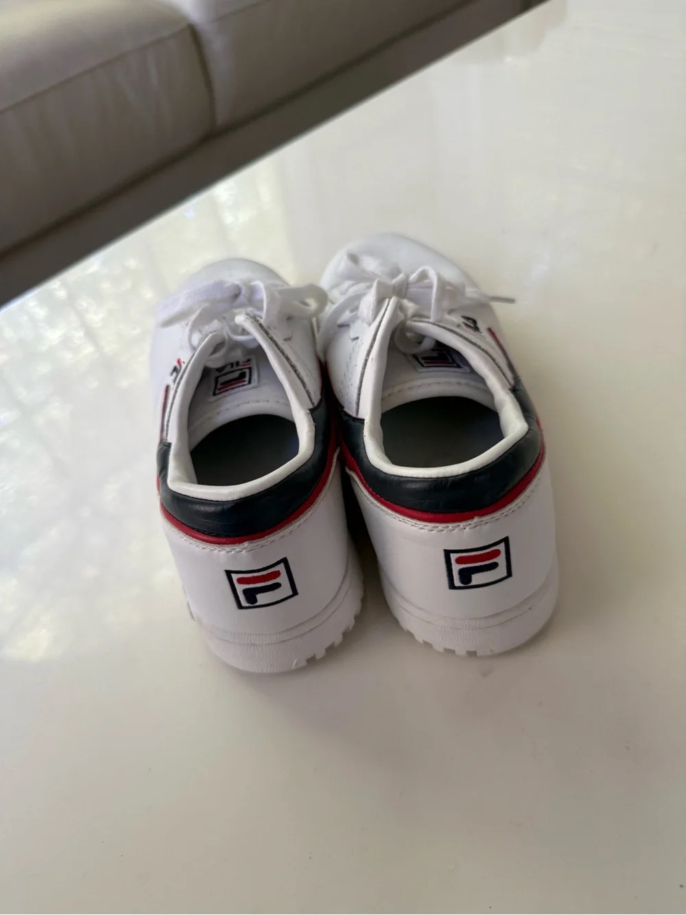 FILA White Sneakers with Black & Red Swoosh